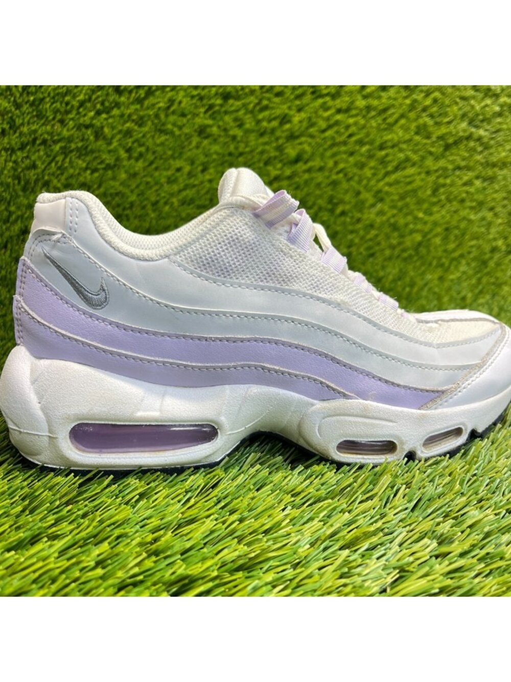 Nike‎ Air Max 95 Recraft Girls Size 5Y White Gray Purple Athletic Shoes Sneakers